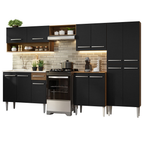 Cocina Integral Emilly 2.90 m con Mesón de Acero Marrón/Negro 09