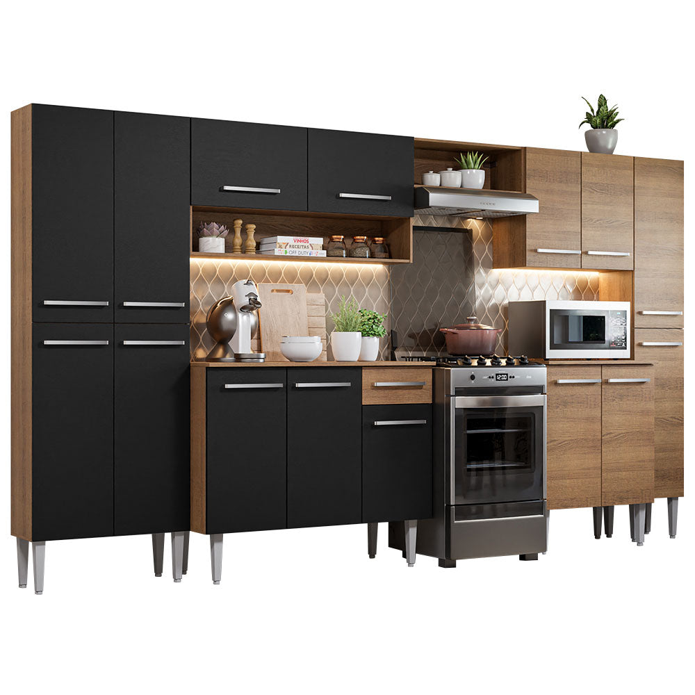 Cocina Integral Emilly 325 cm Joy Marrón/Negro Madesa