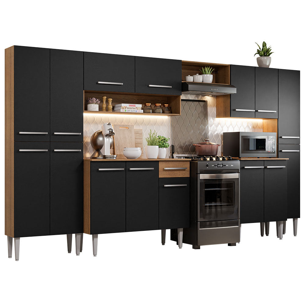 Cocina Integral Emilly Joy 3.25 Metros Marrón/Negro