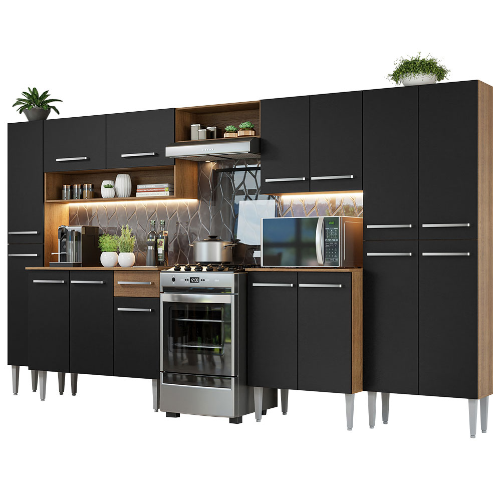 Cocina Integral Emilly 3.25 Metros Marrón/Negro 02