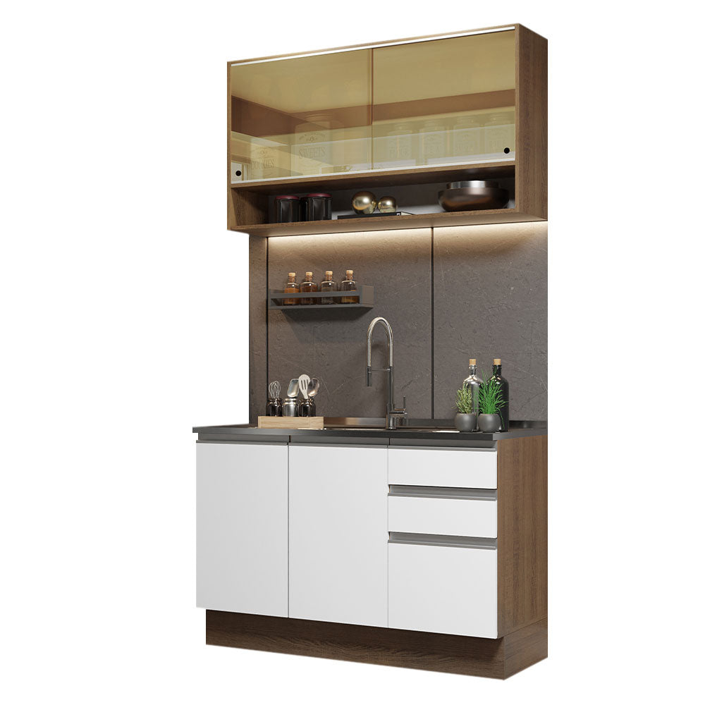 Cocina Integral Glamy 1.20 Metros Marrón/Blanco 02