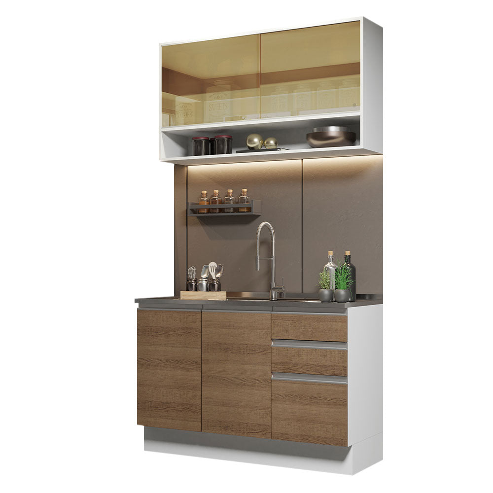Cocina Integral Glamy 1.20 Metros Blanco/Marrón 02