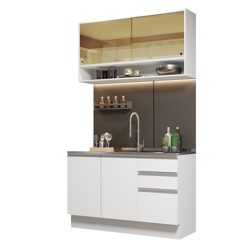 Cocina Integral Glamy 1.20 m con Mesón de Acero Blanco 02