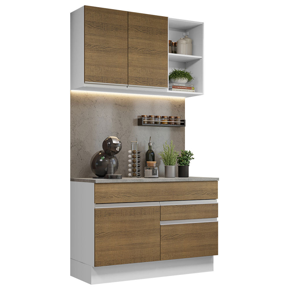 Cocina Integral Glamy 1.20 m con Encimera de MDP Blanco/Marrón 08