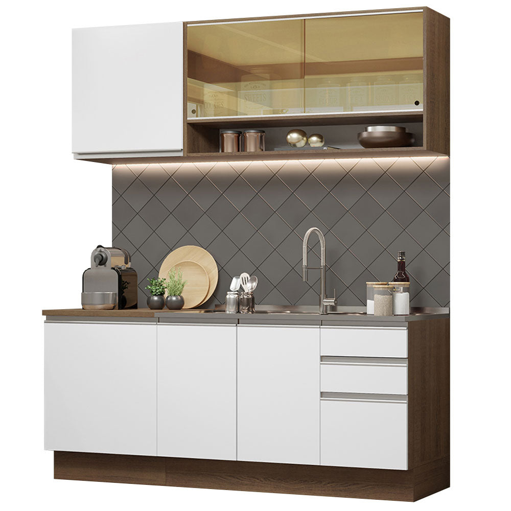 Cocina Integral Glamy 1.80 Metros Marrón/Blanco 06
