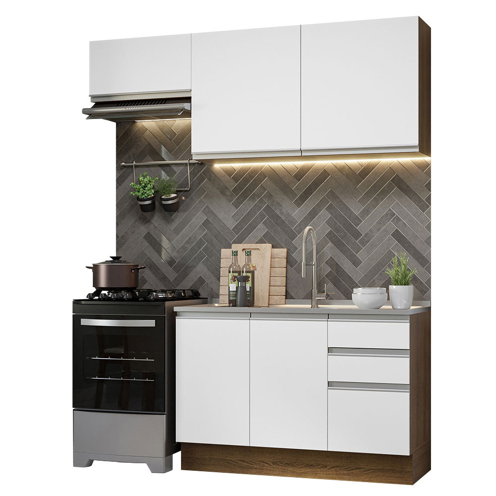 Cocina Integral Glamy 1.80 Metros Marrón/Blanco 09