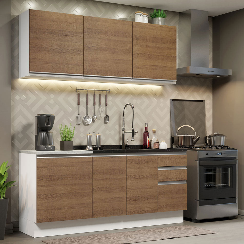 Cocina Integral Glamy 1.80 m con Mesón de Acero Blanco/Marrón 05