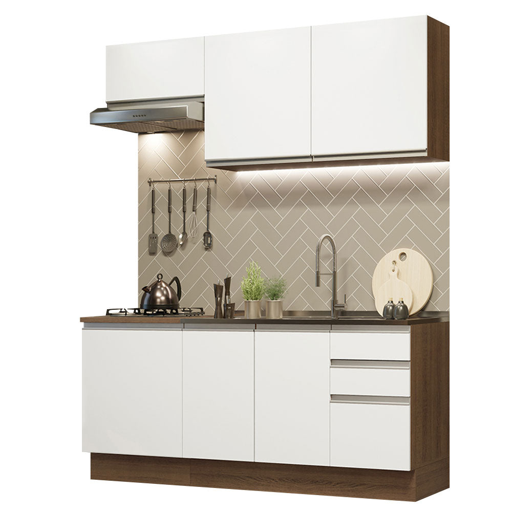 Cocina Integral Glamy 1.80 m con Mesón de Acero Marrón/Blanco 13