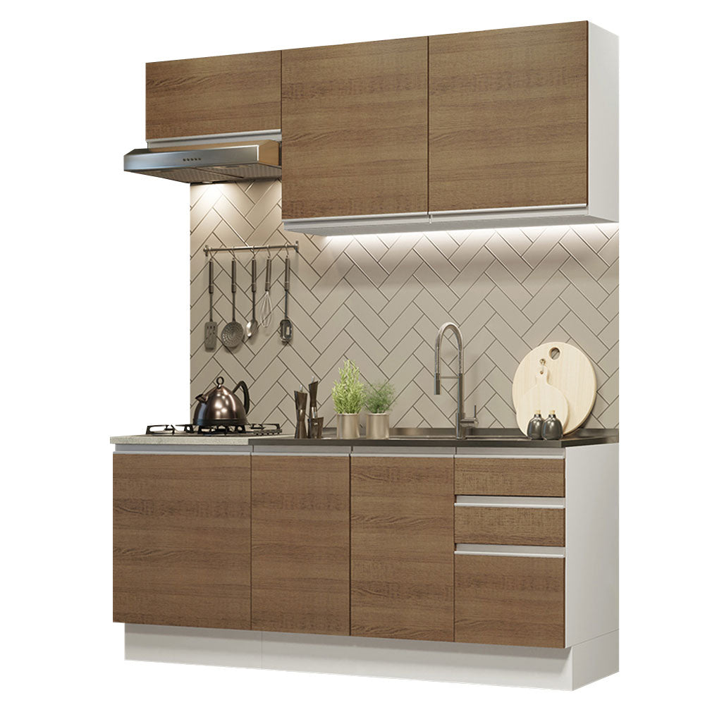Cocina Integral Glamy 1.80 m con Mesón de Acero Blanco/Marrón 13