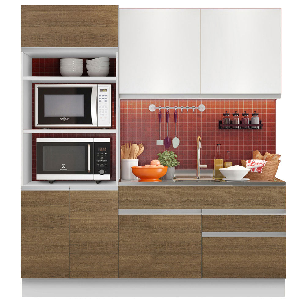 Cocina Integral 190 cm Lívia Blanco/Marrón/Blanco Madesa