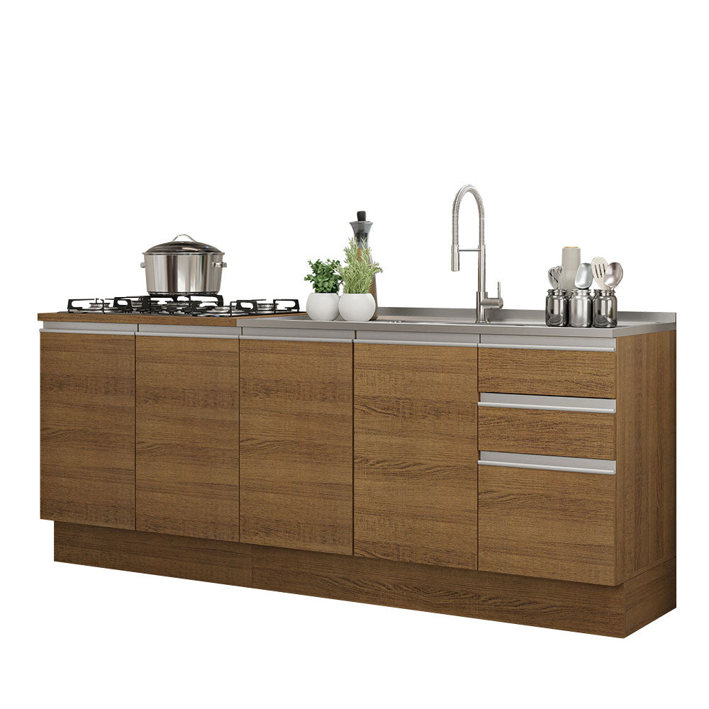 Kit 2 Muebles de Cocina Bajo Glamy 2.00 m con Mesón de Acero Marrón