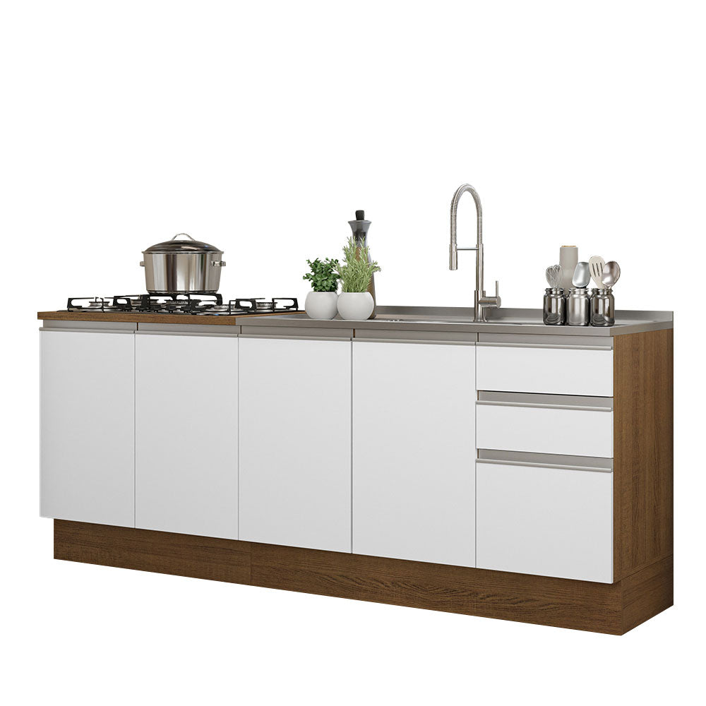 Kit 2 Muebles de Cocina Bajo Glamy 2.00 Metros Marrón/Blanco