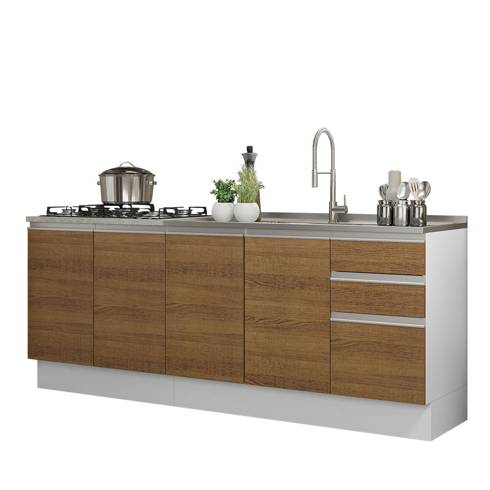 Kit 2 Muebles de Cocina Bajo Glamy 2.00 Metros Blanco/Marrón
