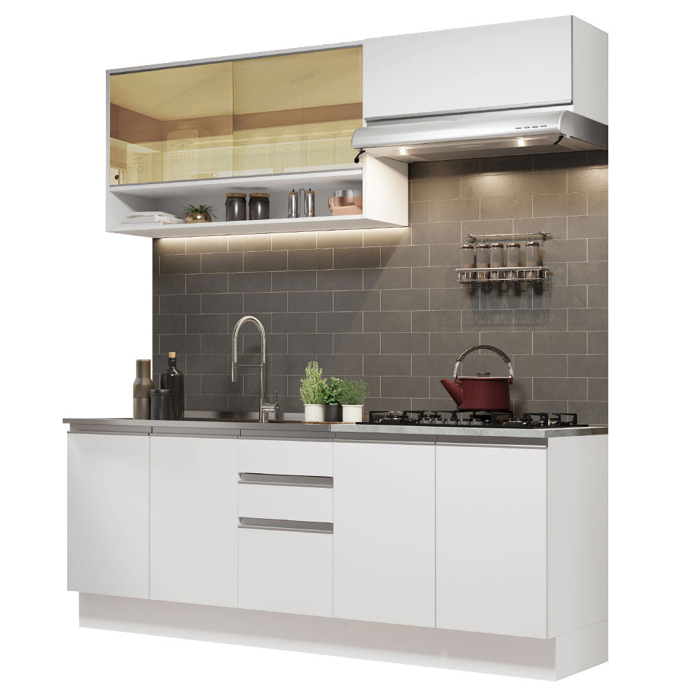Cocina Integral Glamy 2.00 m con Mesón de Acero Blanco 09