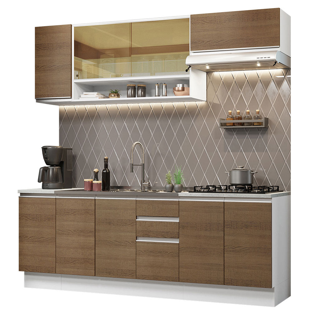 Cocina Integral Glamy 2.40 m con Mesón de Acero Blanco/Marrón 03