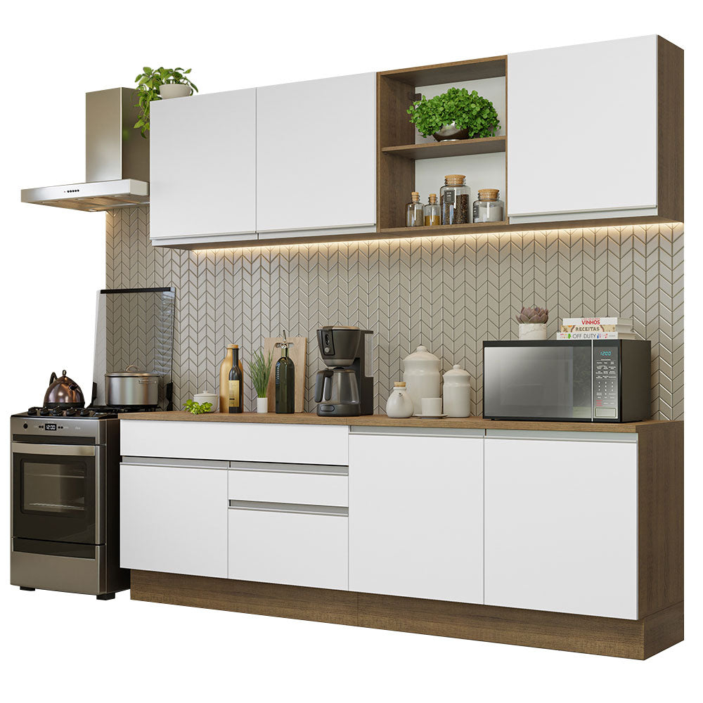 Cocina Integral Glamy 2.40 m con Encimeras Marrón/Blanco 06
