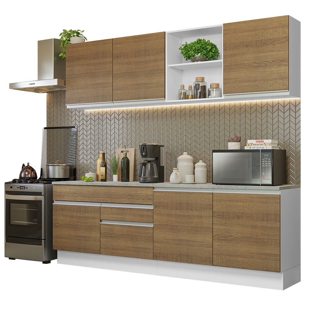 Cocina Integral Glamy 2.40 m con Encimeras Blanco/Marrón 06