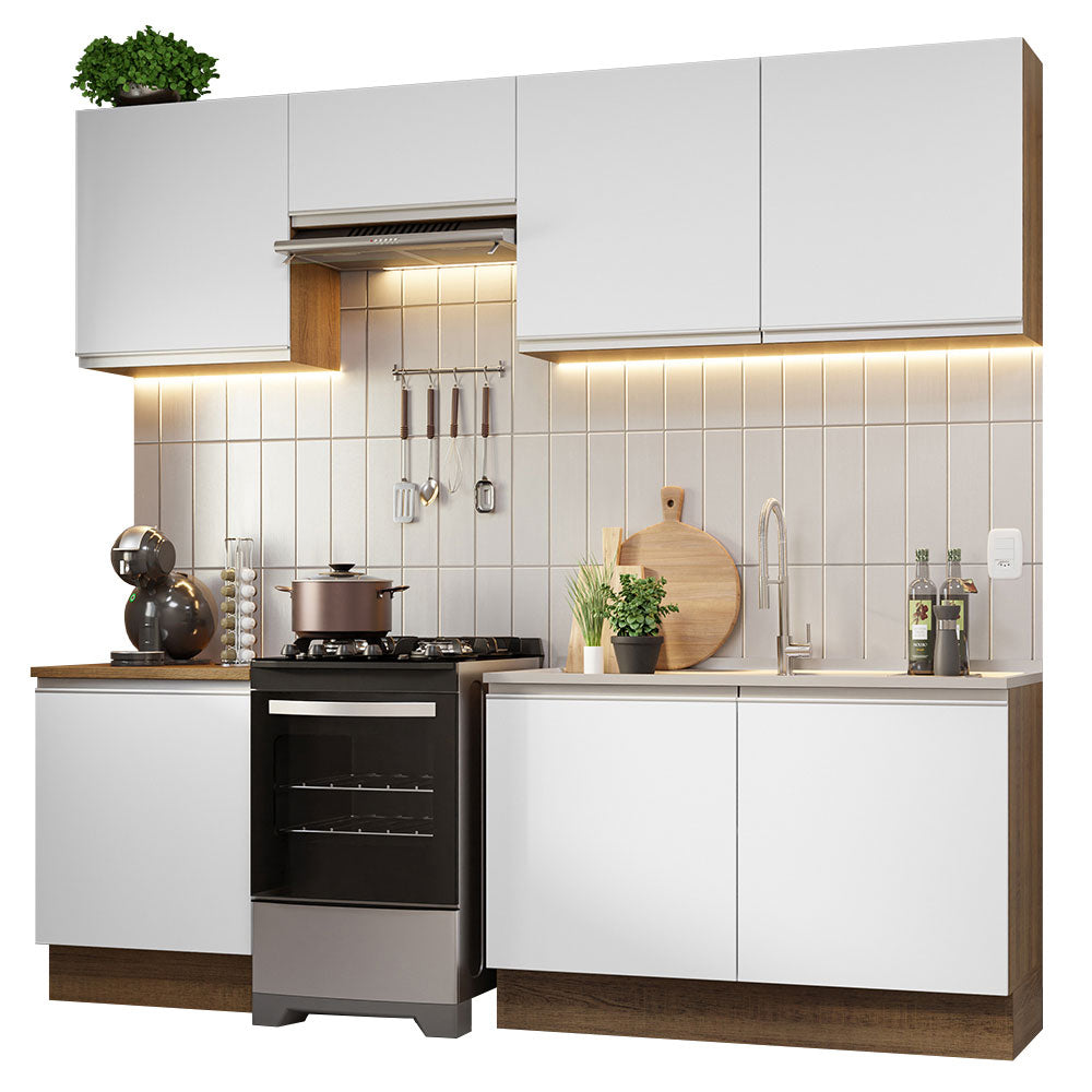 Cocina Integral Glamy 2.40 Metros Marrón/Blanco 09