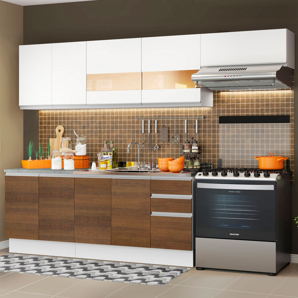 Cocina Integral Marcela 2.80 Metros Blanco/Marrón/Blanco