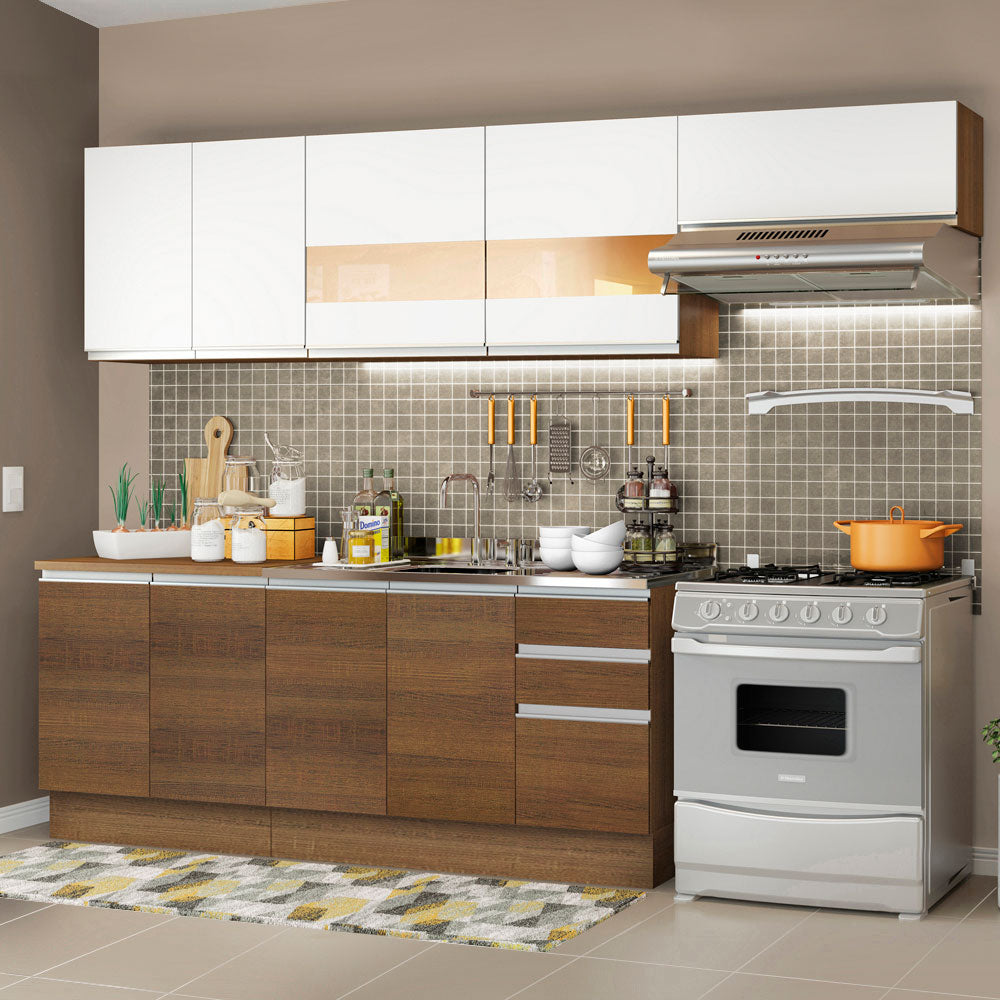 Cocina Integral Marcela 2.80 Metros Marrón/Marrón/Blanco