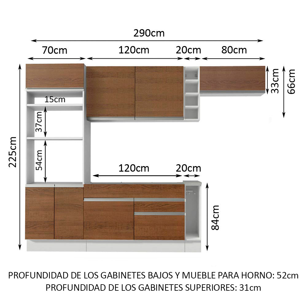 Cocina Integral Safira 2.90 m con Encimera 14 Blanco/Marrón
