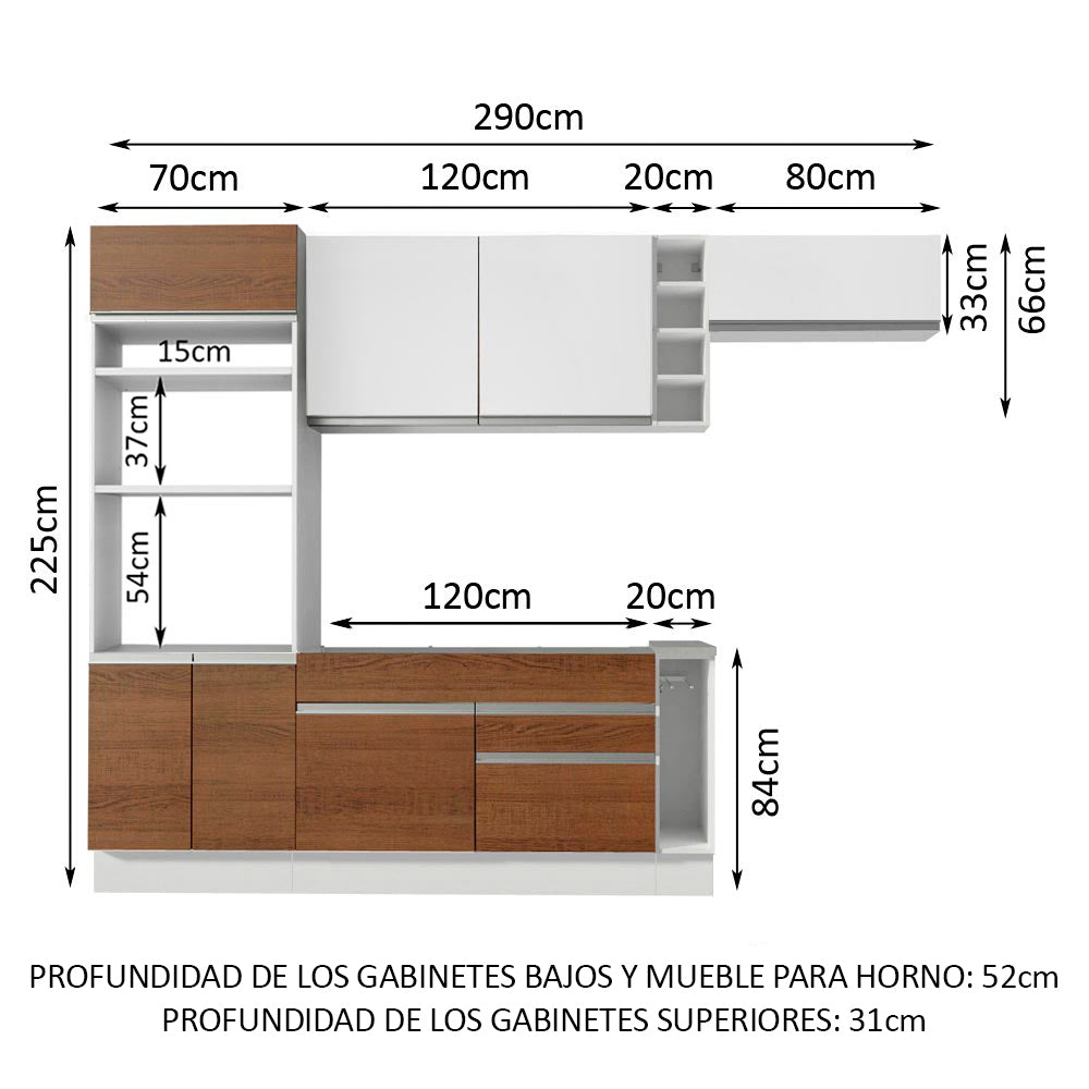 Cocina Integral Safira 2.90 m con Encimera 14 Blanco/Marrón/Blanco