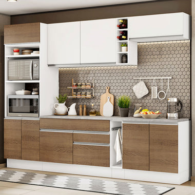 Cocina Integral Vicenza 2.90 m con Encimera Blanco/Marrón/Blanco 12