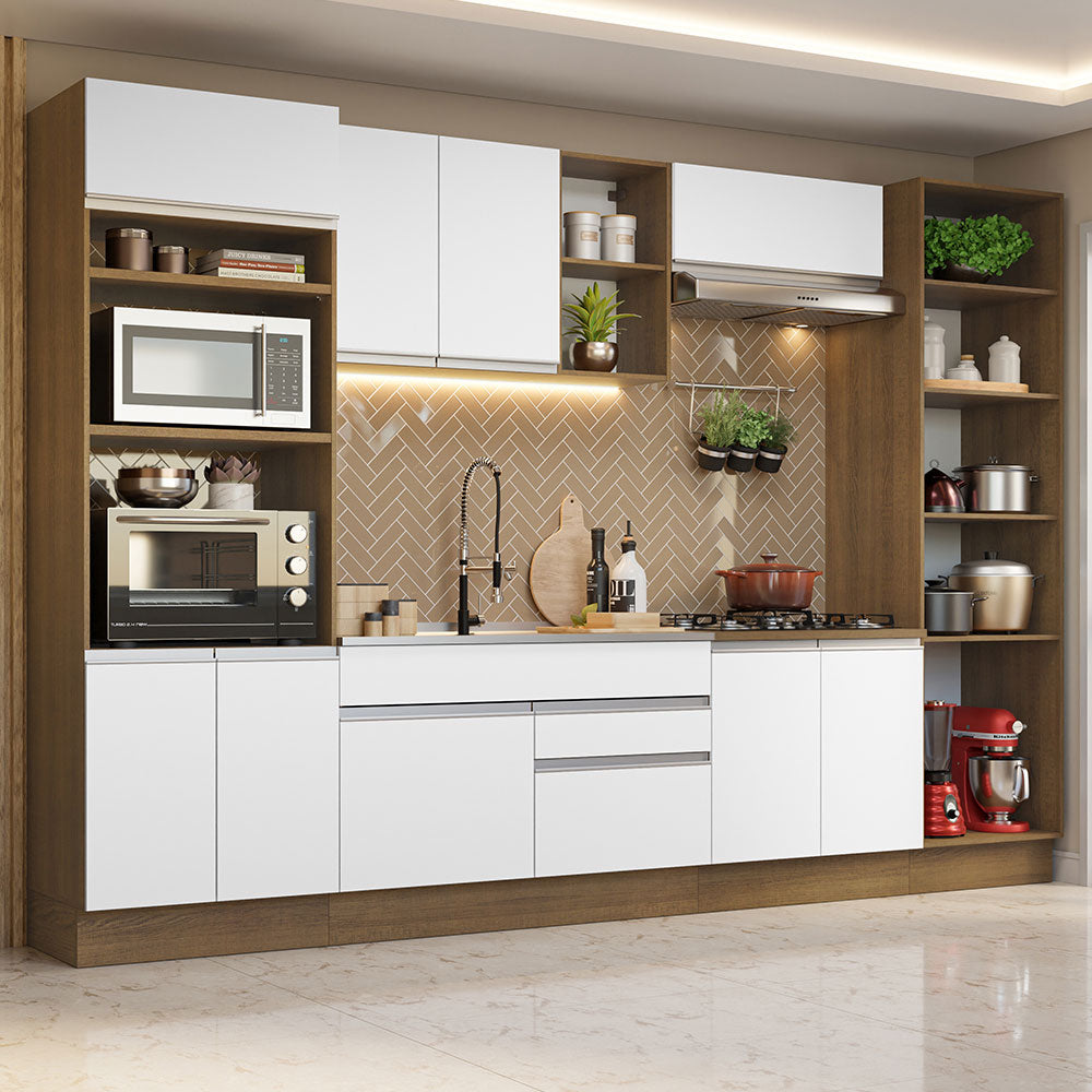 Cocina Integral Glamy 3.30 Metros Marrón/Blanco