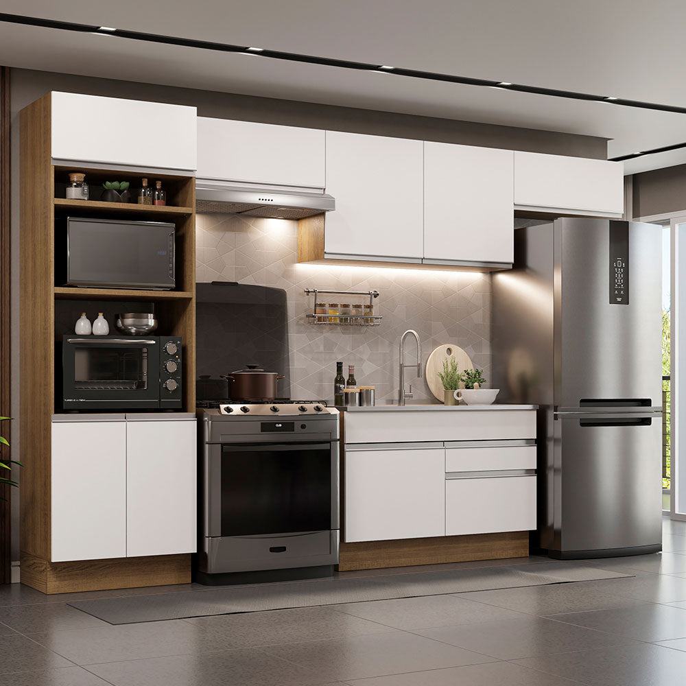 Cocina Integral Glamy 3.50 Metros Marrón/Blanco
