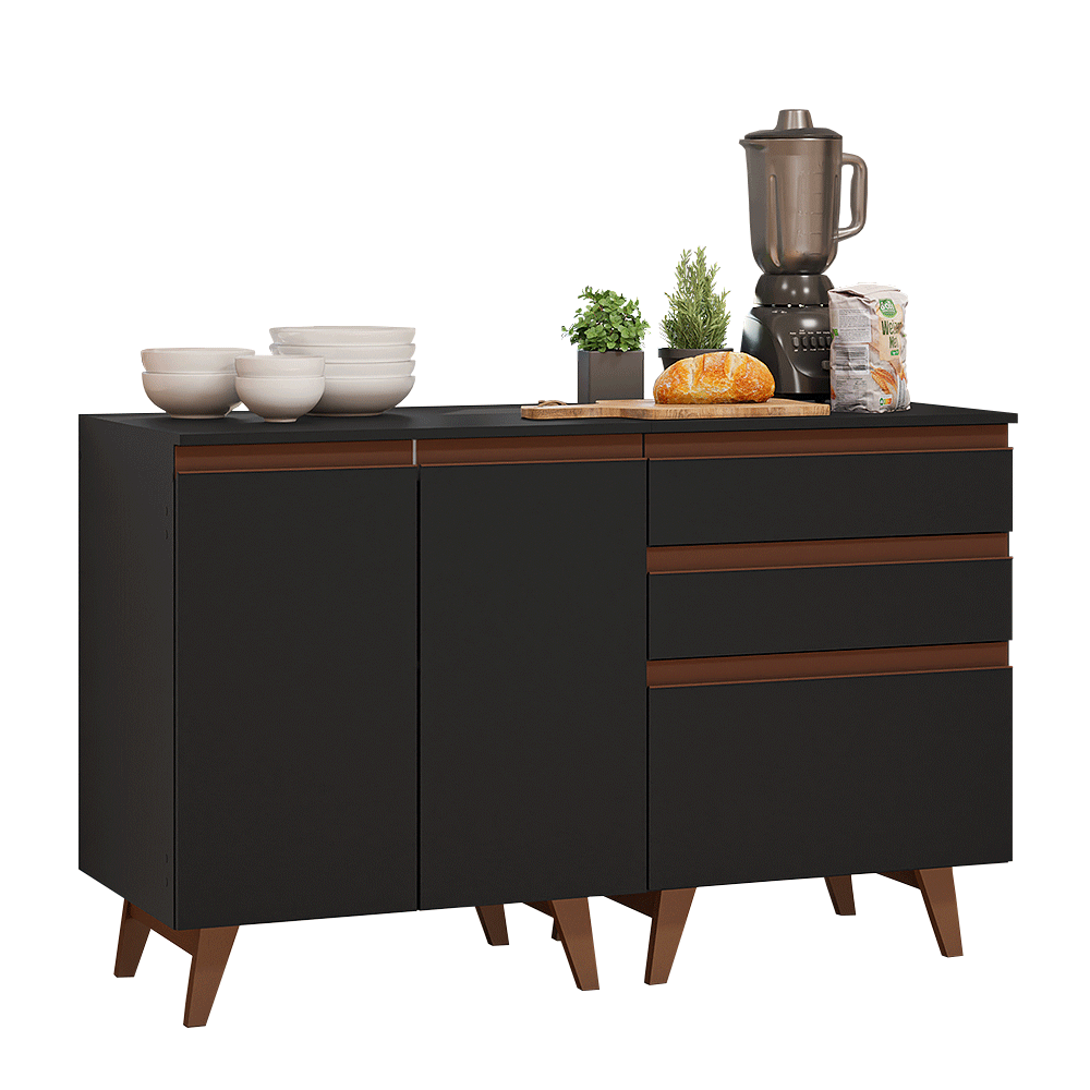 Kit 2 Muebles de Cocina Bajos Reims 1.30 m con Encimera Negro