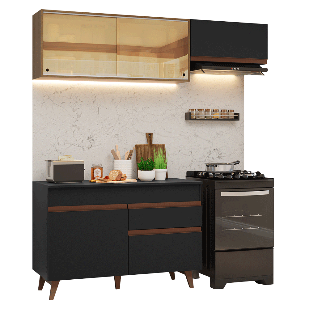 Cocina Integral Reims 1.90 m con Encimera Negro/Marrón 05