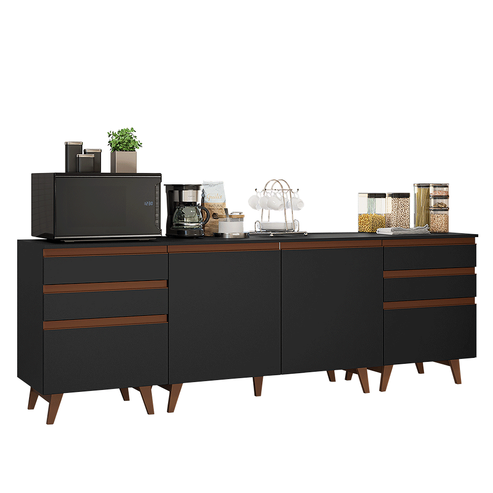 Kit 3 Muebles de Cocina Bajos Reims 2.40 m con Encimera Negro