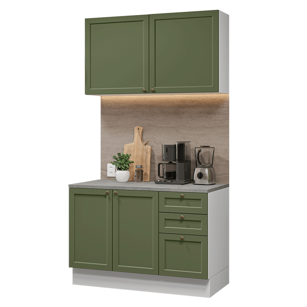 Cocina Integral Vik 1.20 Metros con Encimera Blanco/Verde 01