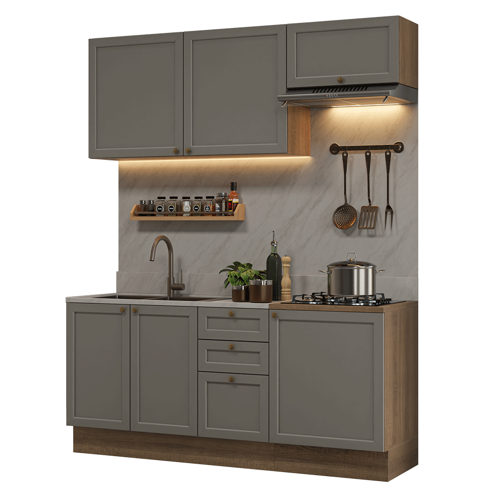 Cocina Integral Vik 1.80 Metros Marrón/Gris 01