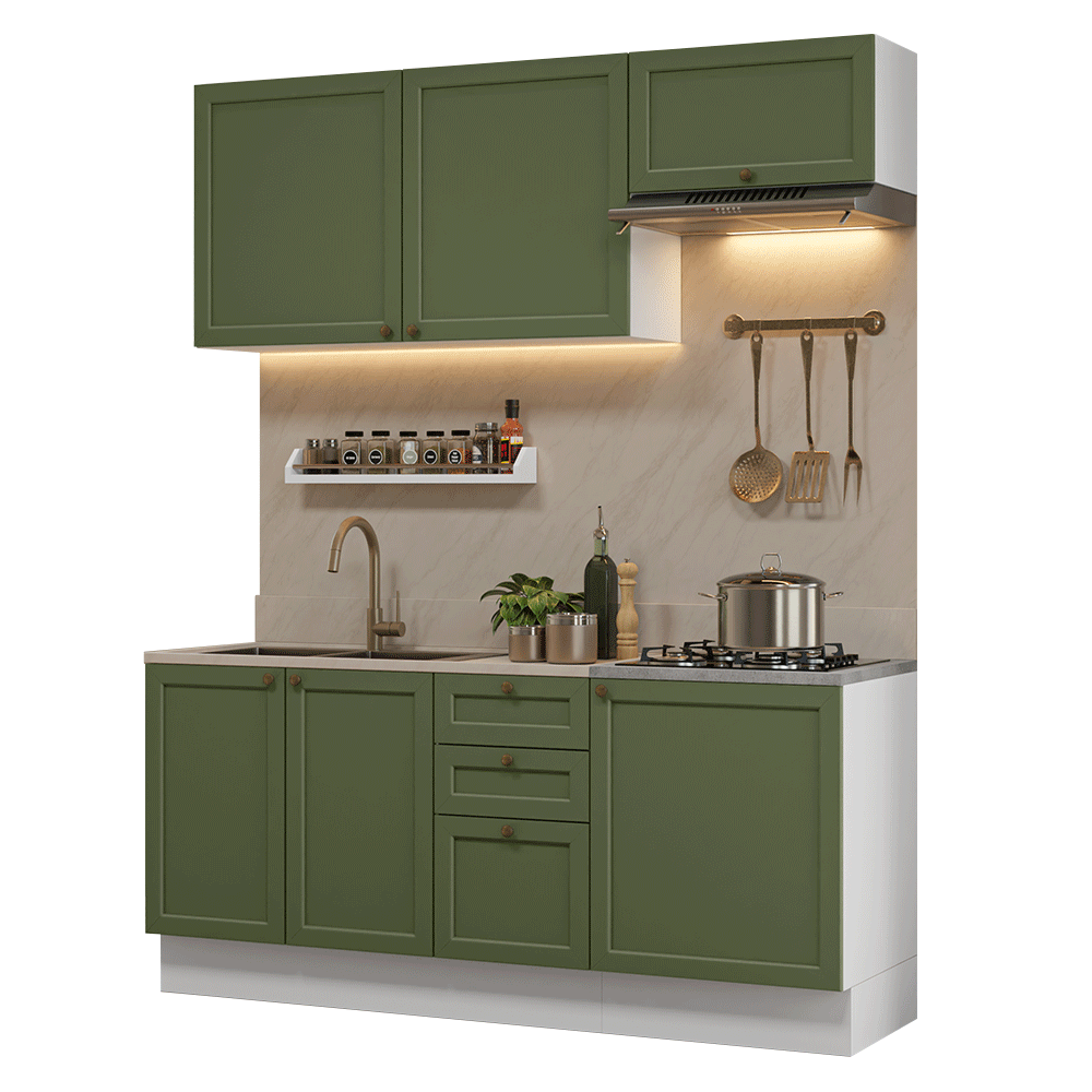 Cocina Integral Vik 1.80 Metros Blanco/Verde 01