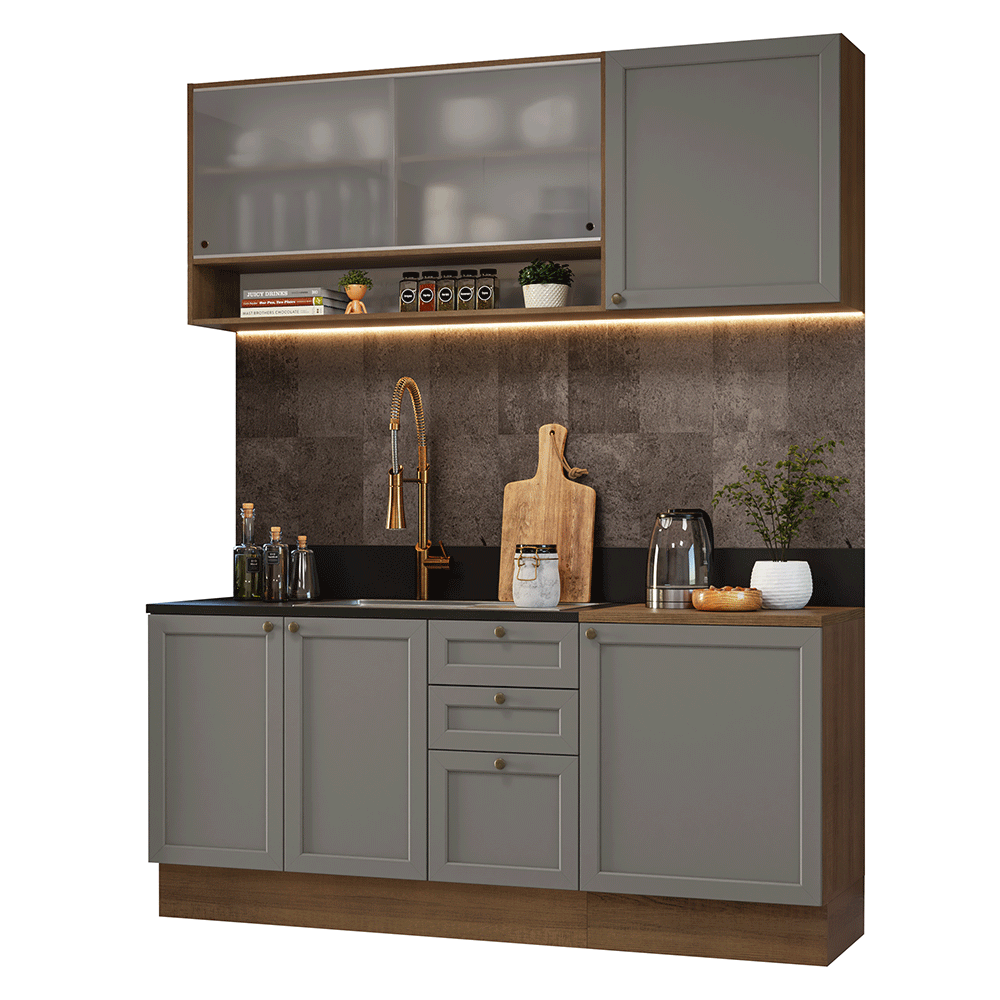 Cocina Integral Vik 1.80 Metros Marrón/Gris 03