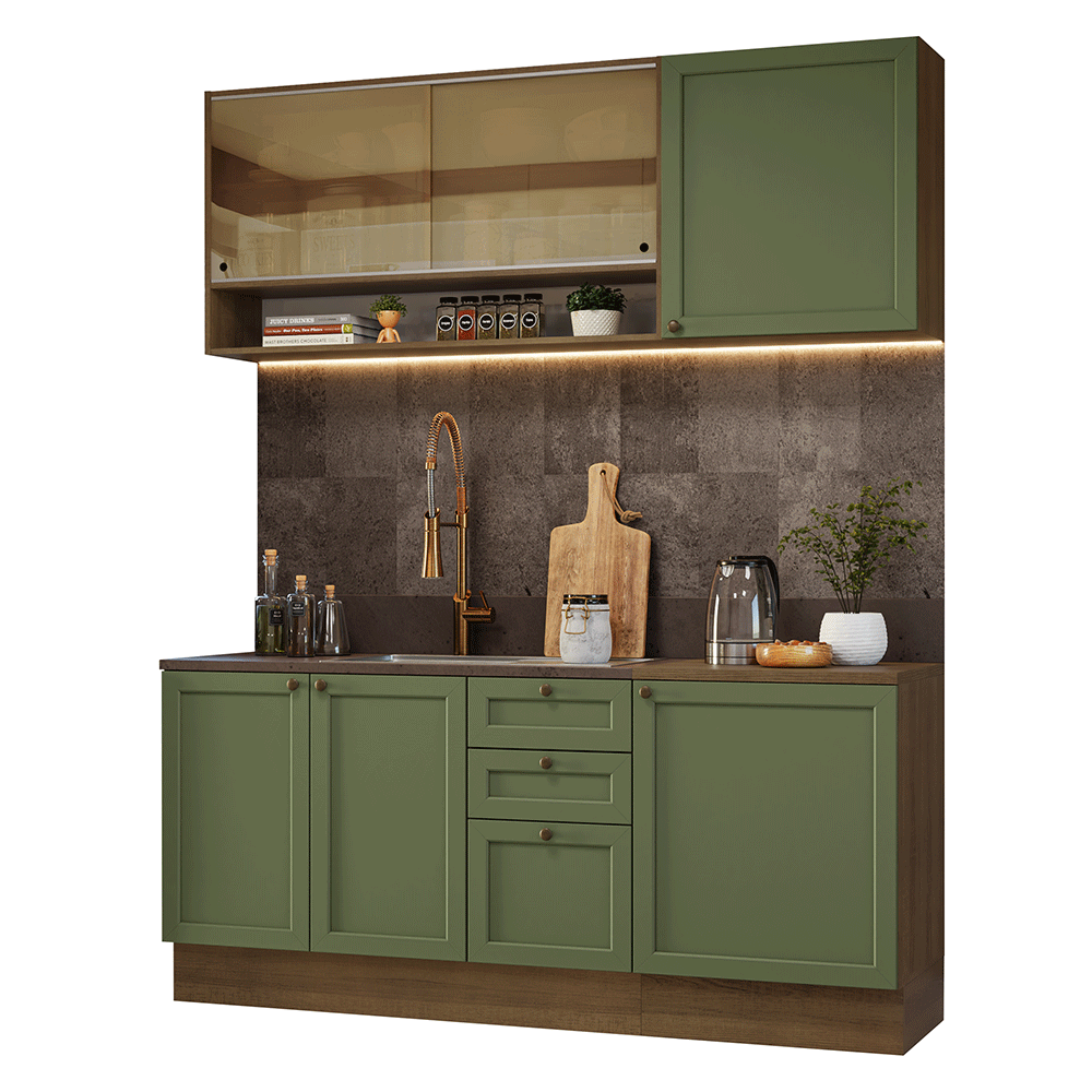 Cocina Integral Vik 1.80 Metros Marrón/Verde 04