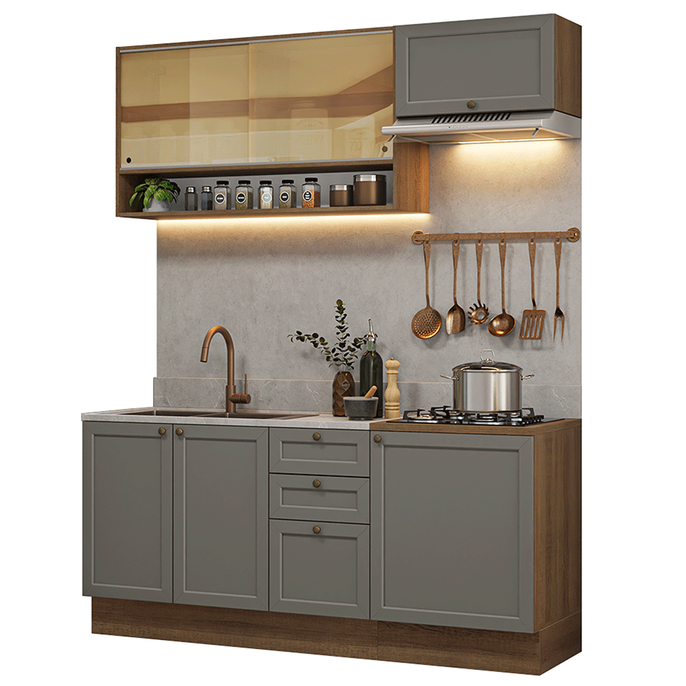 Cocina Integral Vik 1.80 Metros Marrón/Gris 05