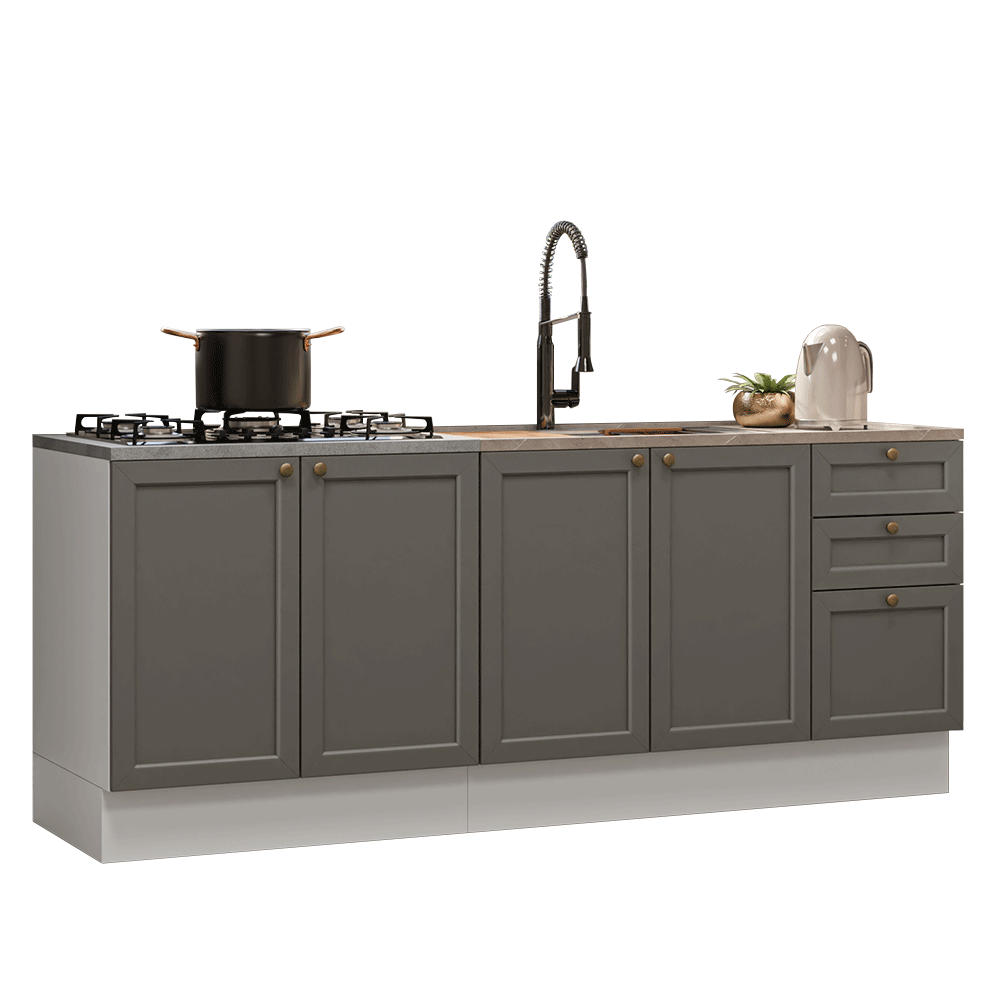 Kit 2 Muebles de Cocina Bajo Vik 2.00 m Blanco/Gris 01