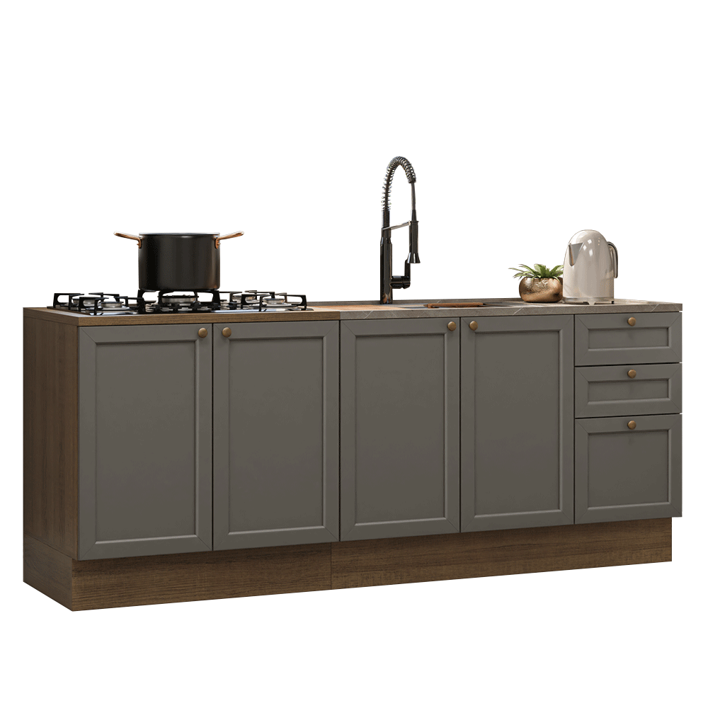 Kit 2 Muebles de Cocina Bajo Vik 2.00 m Marrón/Gris 01