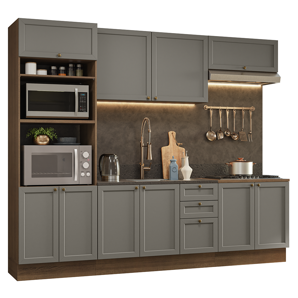 Cocina Integral Vik 2.70 Metros Marrón/Gris 01