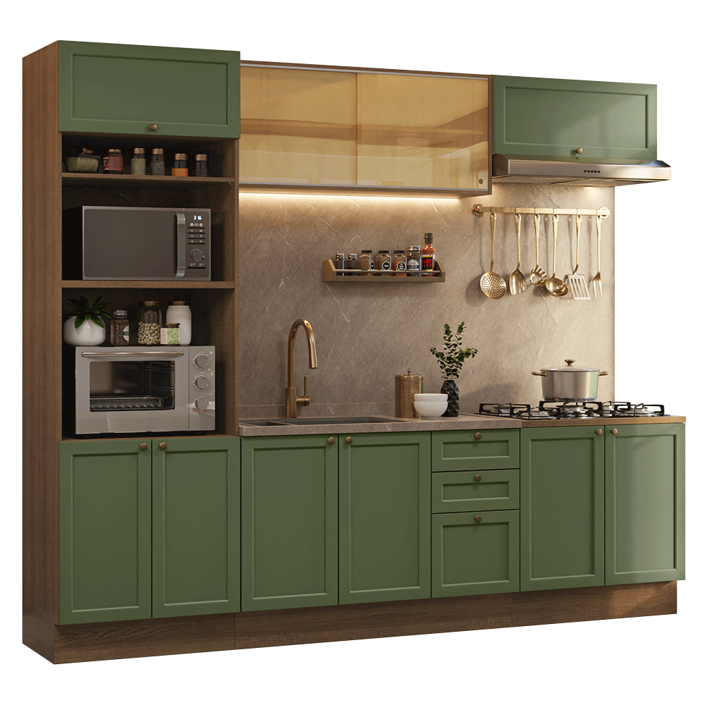 Cocina Integral Vik 2.70 Metros Marrón/Verde 02