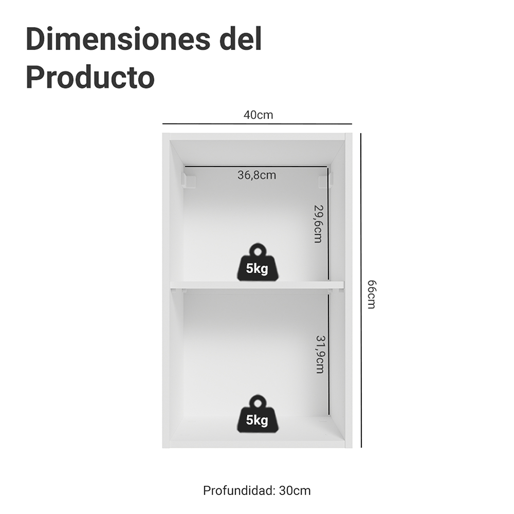 Mueble para Dormitorio Madesa Neo con 2 nichos abiertos 40 cm Blanco