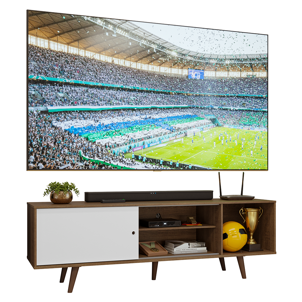Centro de Entretenimiento Mesa para TV Torino de Hasta 80 Pulgadas Marrón/Blanco (Patas Marrón)