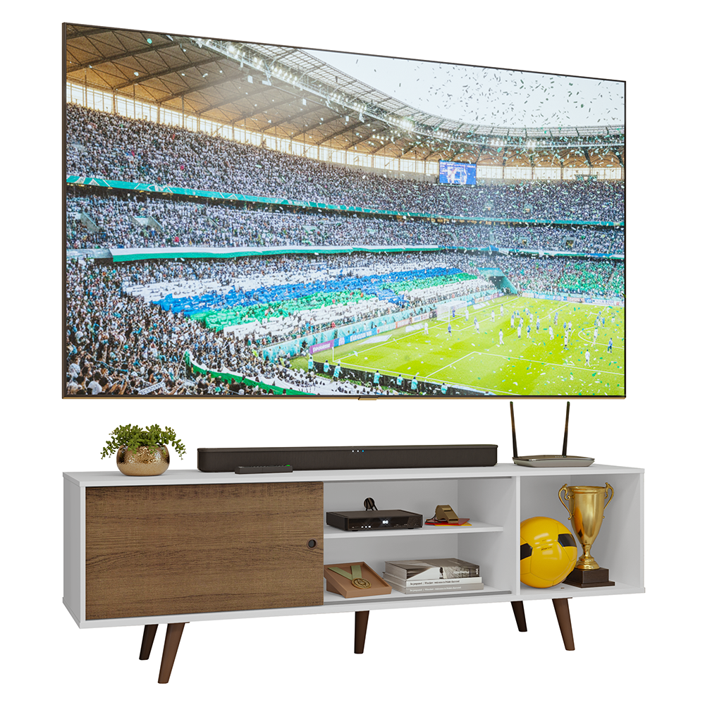 Centro de Entretenimiento Mesa para TV Torino Hasta 80 Pulgadas Blanco/Marrón (Patas Marrón)