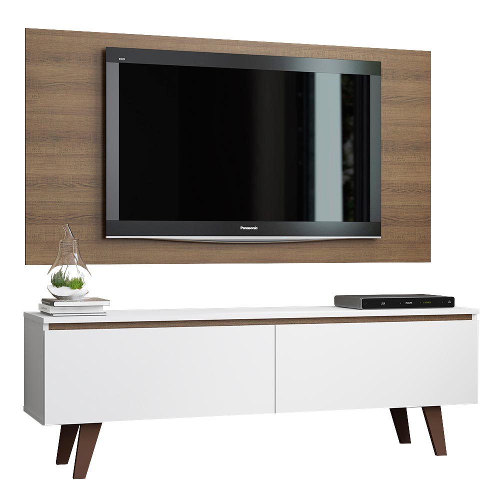 Centro de Entretenimiento para TV Le Mans Mesa y Panel Hasta 55 Pulgadas Blanco/Marrón