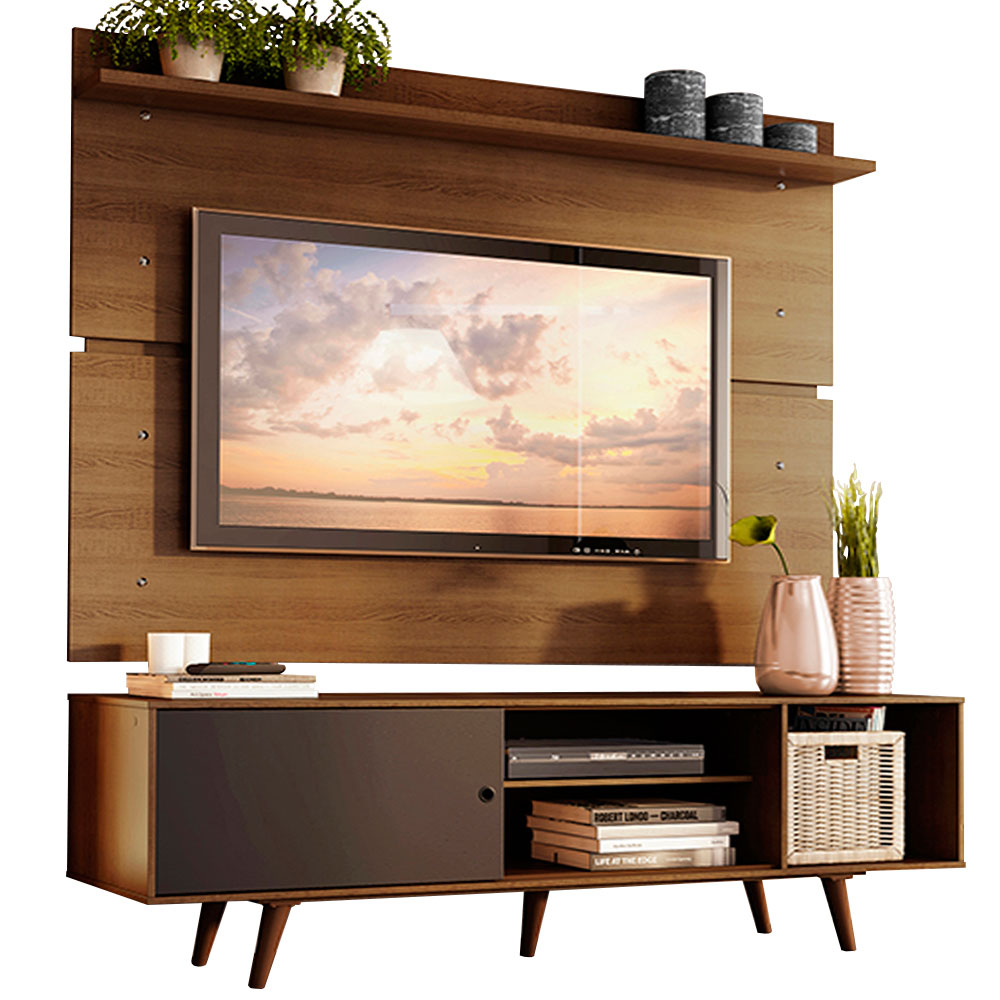 Centro de Entretenimiento para TV Dubai 160 cm Mesa y Panel Hasta 65 Pulgadas Marrón/Negro/Marrón Madesa
