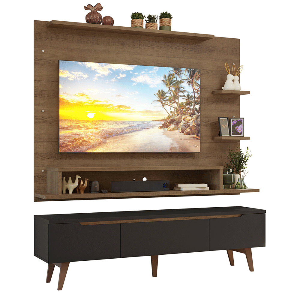Centro de Entretenimiento para TV Reims Mesa y Panel Hasta 60 Pulgadas Marrón/Negro
