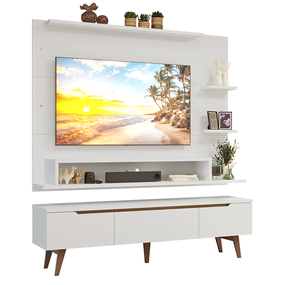 Centro de Entretenimiento para TV Reims Mesa y Panel Hasta 60 Pulgadas Blanco