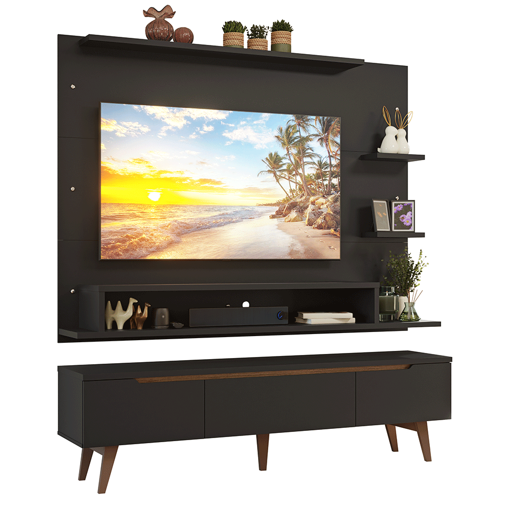 Centro de Entretenimiento para TV Reims Mesa y Panel Hasta 60 Pulgadas Negro